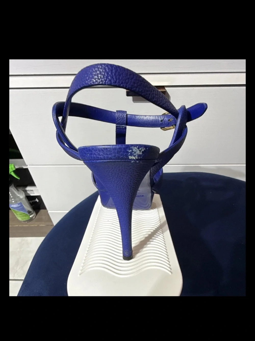 Yves Saint Laurent Tribute Cobalt Blue Leather Platform Sandals with White Sole